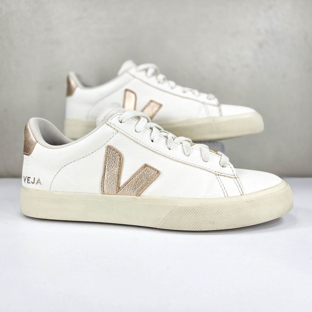 Veja Esplar White Gold Leather Low Top Sneakers Womens Sz 10